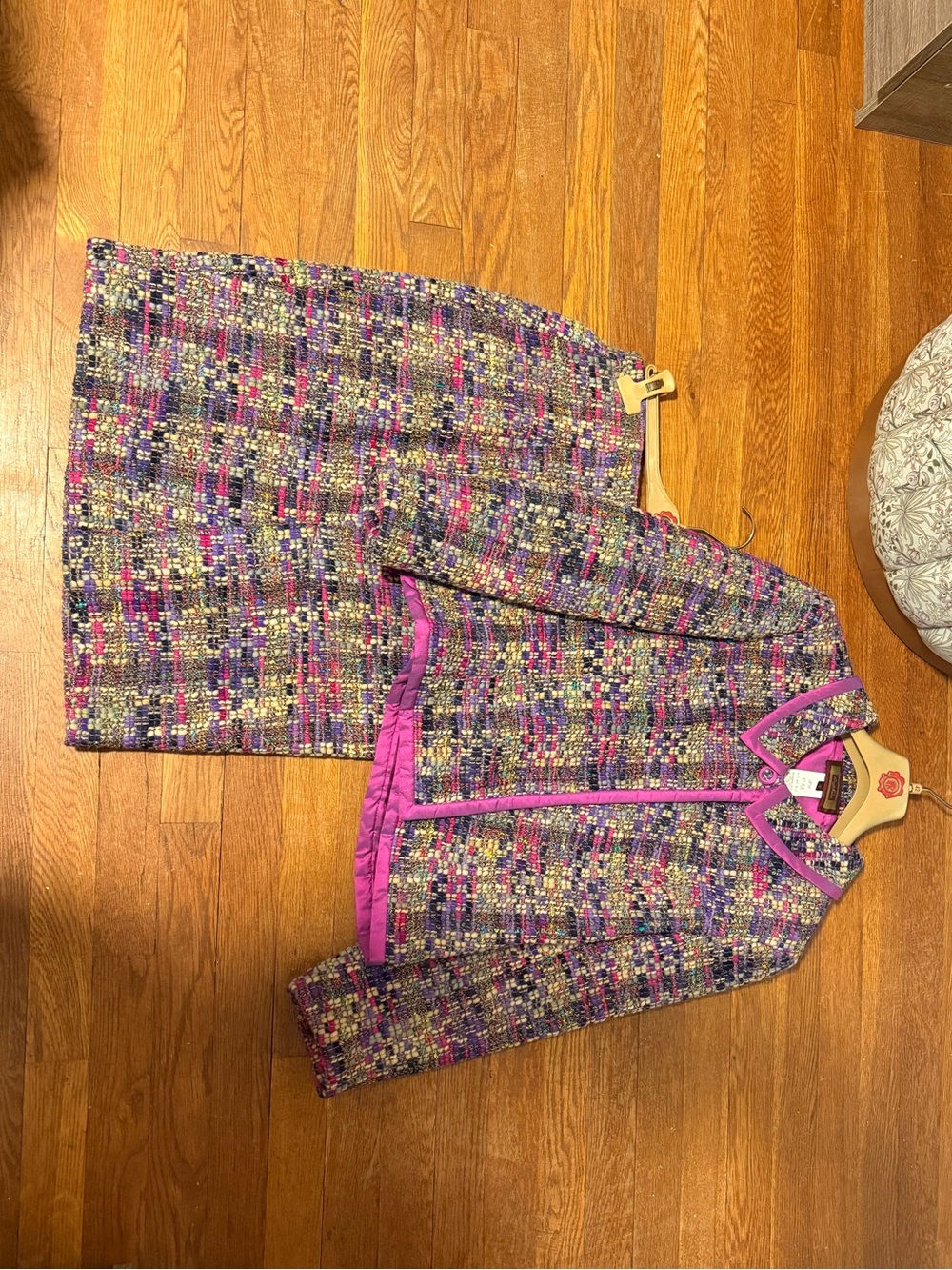 Woven Tweed Skirt Suit Set in Purple and Pink - Women